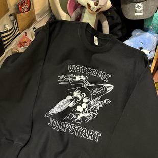 美式复古vintage 古着感 米老鼠高飞 圆领加绒加厚套头卫衣情侣