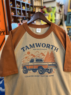 阿美咔叽 vintage 汽车山景印花 三本针粗棉300克重磅厚男女情侣T