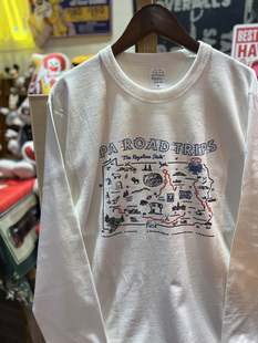 美式复古 vintage 动物园地图 小领口纯棉休闲长袖T恤男女秋冬