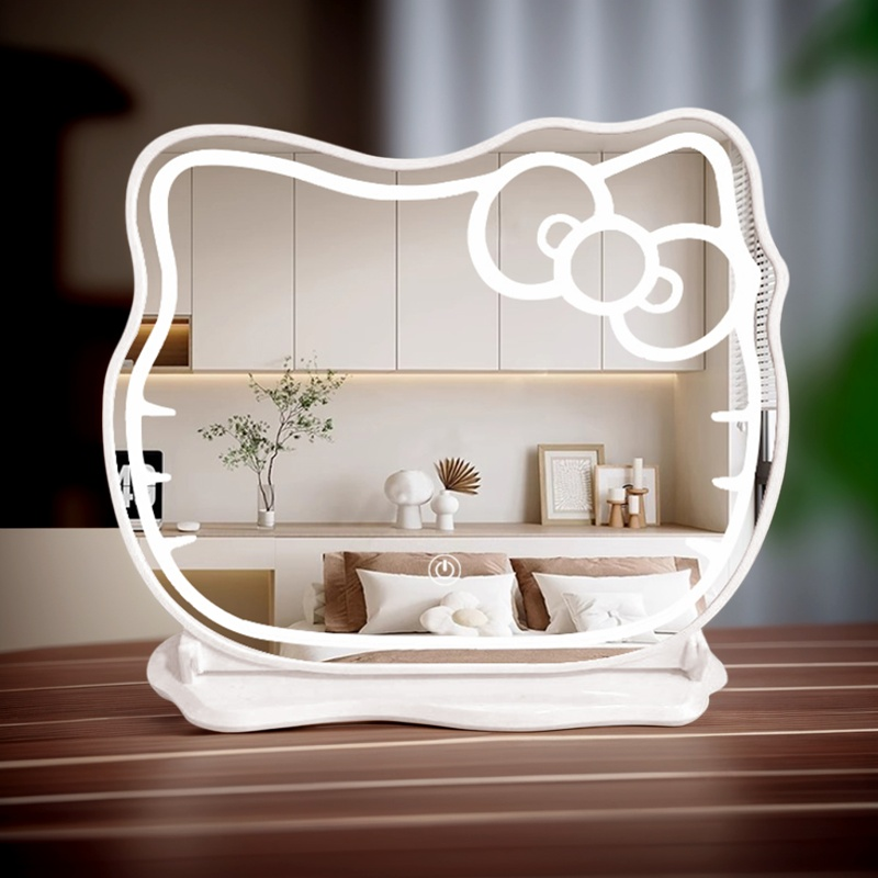 Kitty猫化妆镜智能LED带补光灯台式桌面梳妆镜可爱公主风美妆镜子