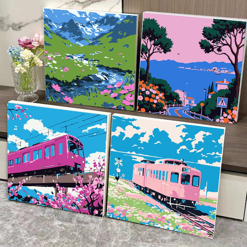 数字油画风景画手工diy填充填色油彩画客厅装饰画治愈系风景画