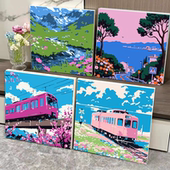 数字油画风景画手工diy填充填色油彩画客厅装 饰画治愈系风景画