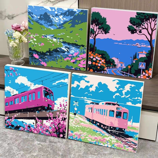 数字油画风景画手工diy填充填色油彩画客厅装饰画治愈系风景画