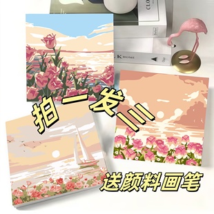 风景郁金香diy数字油画手工填色油彩画送朋友闺蜜装饰画生日礼物