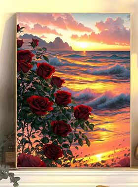 diy数字油画玫瑰手工填色油彩画治愈简单花卉客厅装饰画挂画礼物