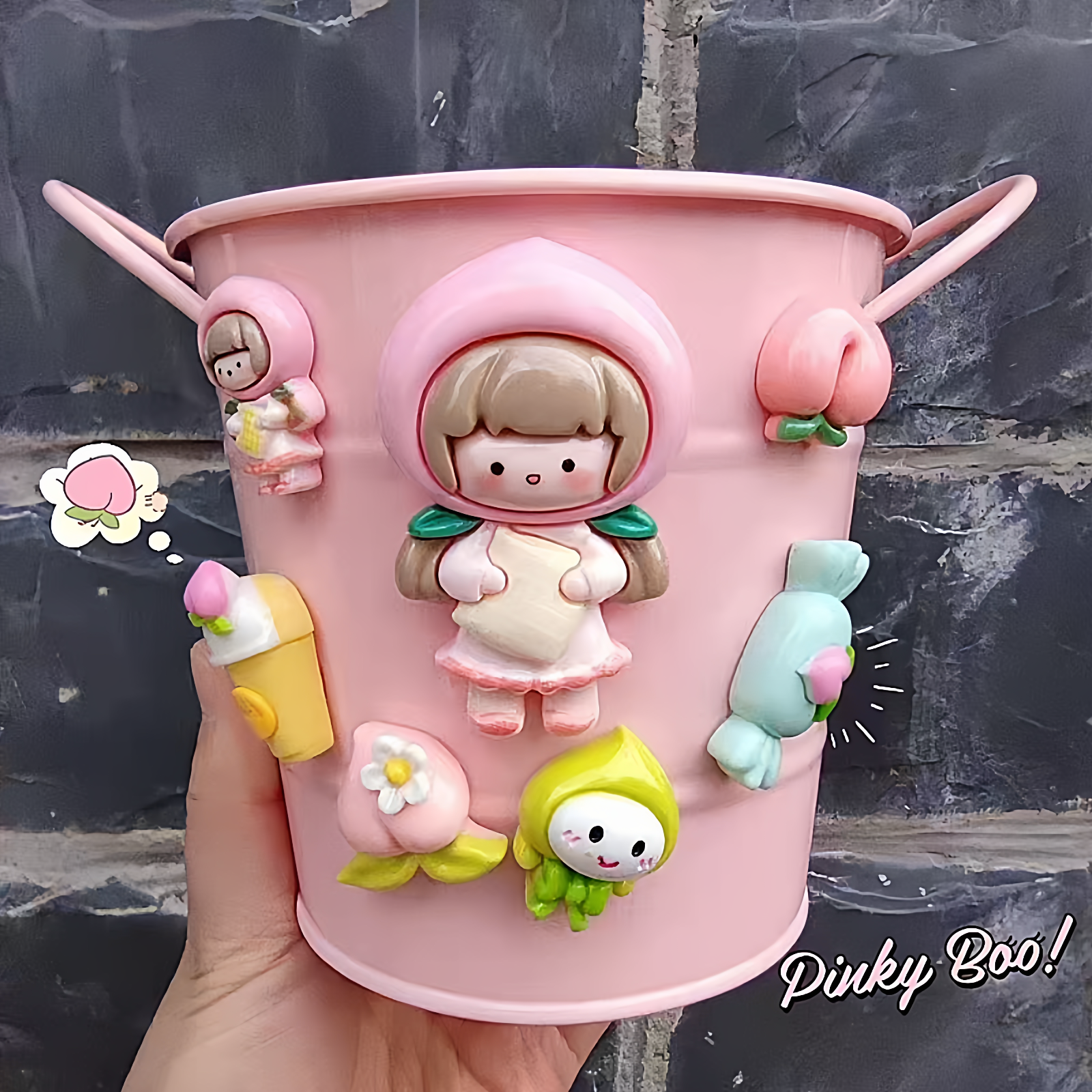 ins摆件可爱铁笔筒盒桌上大容量学生女孩文具收纳盒化妆刷收纳桶