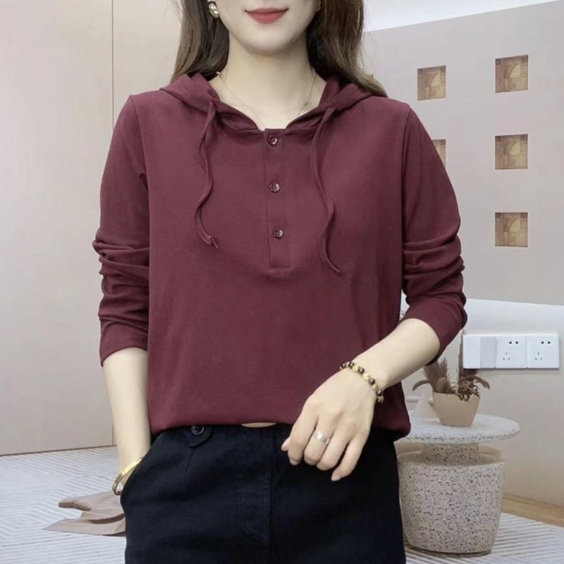 卫衣女2024秋季新款休闲连帽衫长袖纯色百搭宽松大码中年妈妈上衣