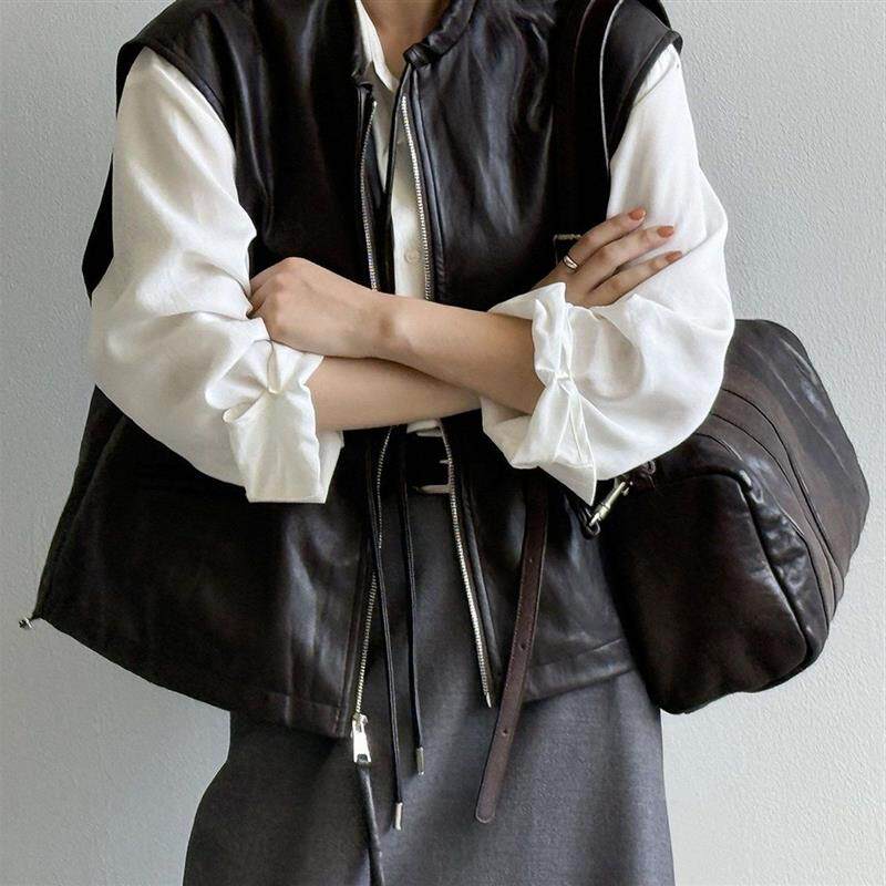 韩系高级感pu皮马甲女2026年春秋新款叠穿无袖坎肩马夹上衣外套潮