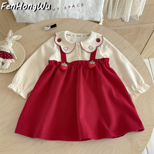 洋气背带公主裙周岁礼服婴儿 粉红屋 女童甜美连衣裙秋季 新款