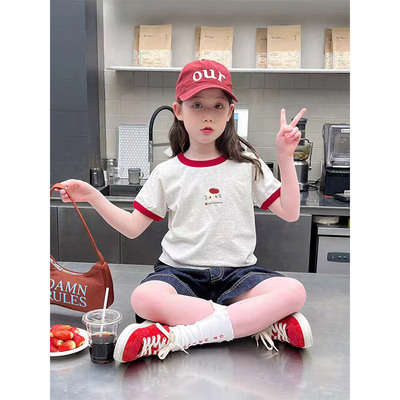 夏季儿童韩版撞色圆领短袖T恤