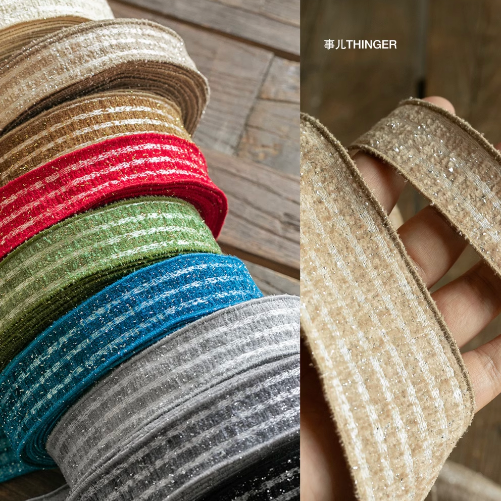 事儿THINGER 台湾产复古条纹金银丝织带│松软绒感丝带（半米价）