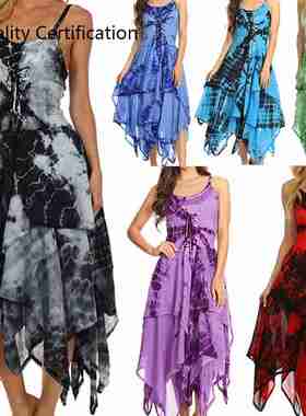 Up Corset Bodice Handkerchief Hem Dress S-3XL Six Colors