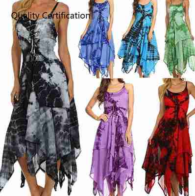 Up Corset Bodice Handkerchief Hem Dress S-3XL Six Colors