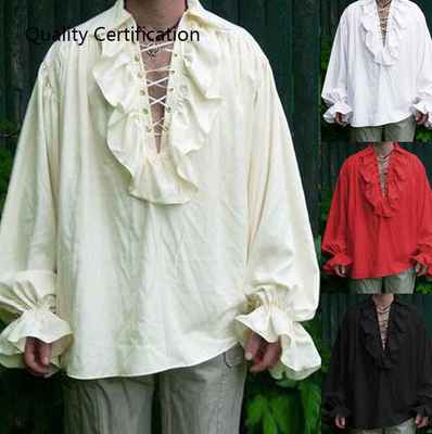 Retro men's solid color shirt lapel pleated puffy sleeve top