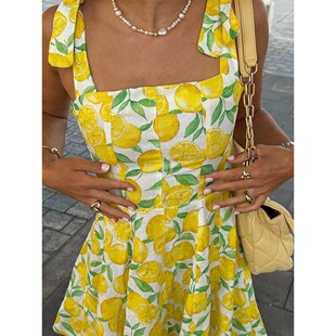 skirt女士印花系带无袖 Printed 连衣短裙 short jumpsuit lace