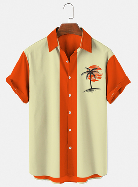 Casual Coconut Print Hawaiian Shirt   休闲椰子印花夏威夷衬衫