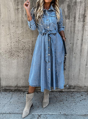 Casual high waist pocket lapel dress  休闲高腰口袋翻领连衣裙