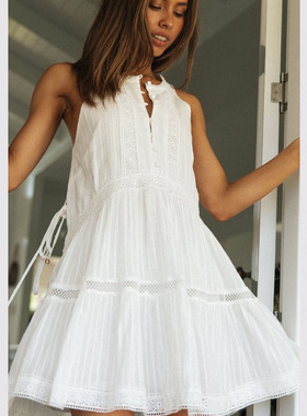 Lace Loose Waist Stand Collar Lace Button Dress   花边连衣裙