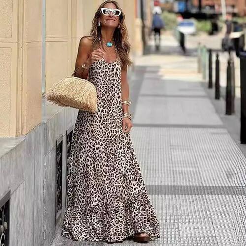 Leopard print neck hanging suspender dress豹纹挂脖吊带连衣裙