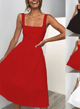 Solid color sleeveless waist cinching dress 纯色收腰连衣裙女