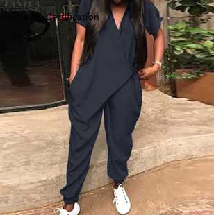 Neck Button Sleeve Pants Rompers Short Female Playsuits