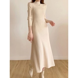Half high neck mid length dress for women 半高领中长款连衣裙