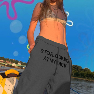 English letters printed casual pants women高腰运动长裤女装