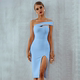 Slant 气质礼服裙 women性感露肩开叉抹胸连衣裙修身 collar dress