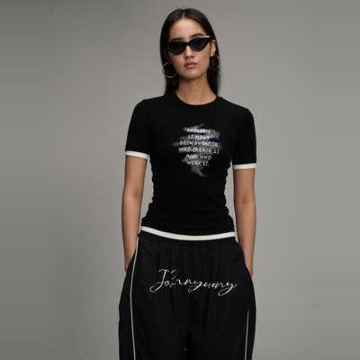 JOHNNYWU 美式复古修身经典字母印花系列显瘦圆领T恤女上衣