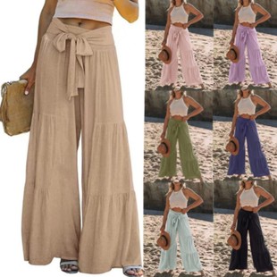 Spliced high waisted pleated wide leg pants 高腰褶皱阔腿裤女