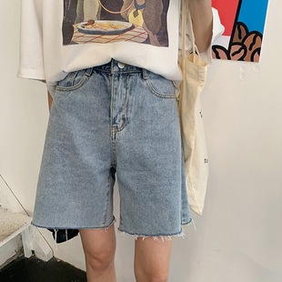 Casual denim high waisted wide leg shorts 牛仔高腰阔腿短裤女