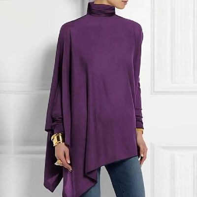 长袖不规则下摆上衣女