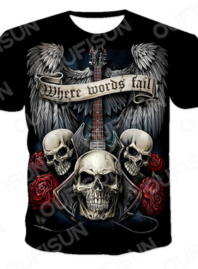 Printed Punk Rock Skull T-Shirt  印花朋克摇滚骷髅头 T 恤