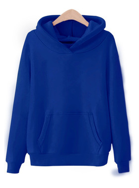 女士新款时尚百搭休闲舒适慵懒风纯色简约带前兜常规长袖连帽卫衣