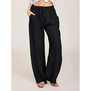 纯色宽松口袋抽绳阔腿裤 Relaxed Fit Drawstring Wide Leg Pants