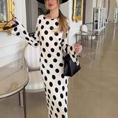 neck long polka Round dot printed skir women圆领波点印花长裙