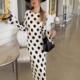 neck long polka Round dot printed skir women圆领波点印花长裙