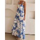 women Strap 吊带印花百褶大摆连衣裙女 dress for print pleated