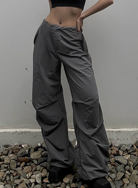 Solid color drawstring waist up overalls纯色抽绳收腰工装裤女