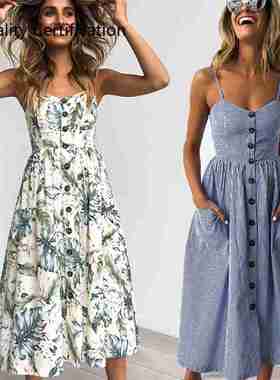 夏季新款女装黑色无袖连衣裙宽松显瘦气质长裙Sexy floral dress