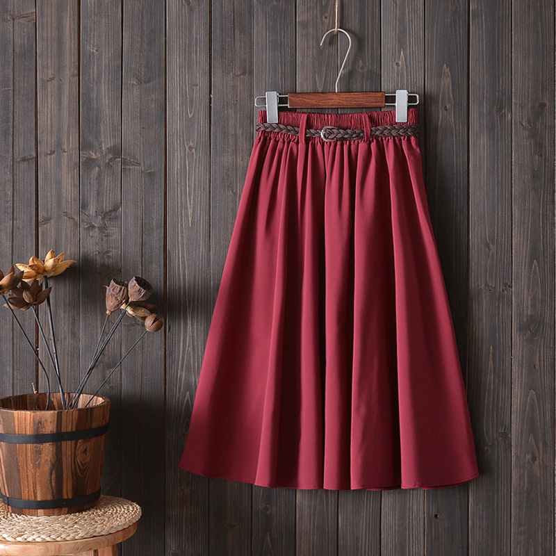 Ladies High Waist Pleated A-line School Skirt Female半身裙女