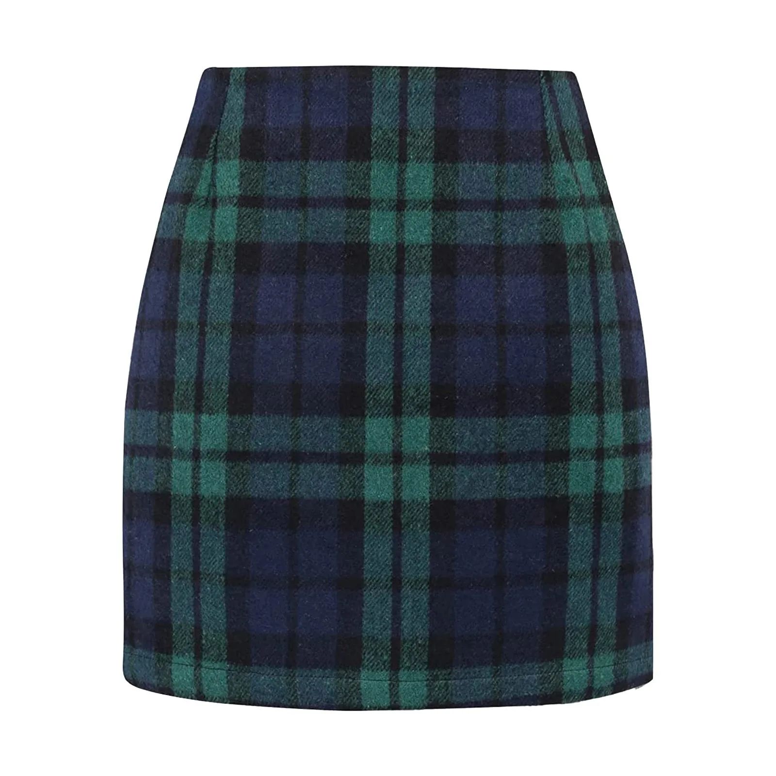 Women's high waisted plaid tight mini skirt 女式高腰格子短裙