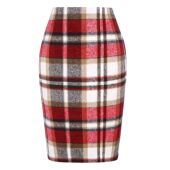 waist skirt tight High plaid midi 女士高腰紧身格子中长款 裙