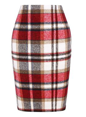 High waist tight plaid midi skirt   女士高腰紧身格子中长款裙