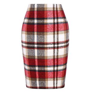 plaid tight midi skirt 裙 High 女士高腰紧身格子中长款 waist