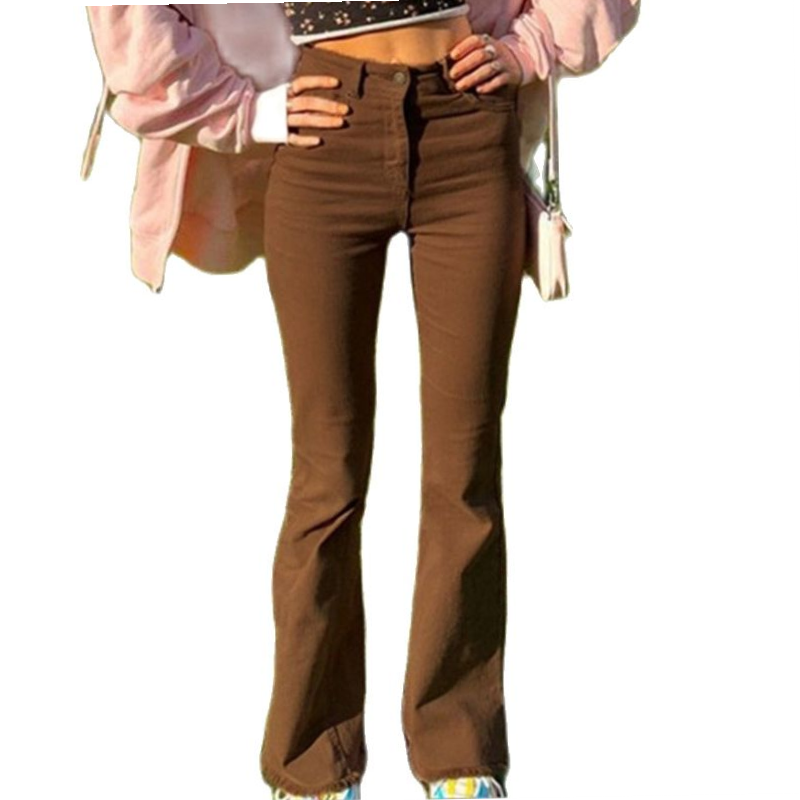 Women's retro solid color high waist stretch bootcut jeans