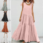 neck plus Cotton sleeveless linen dress size and women