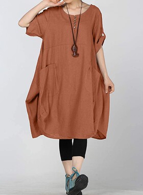 Summer new soft linen lantern loose dress亚麻灯笼宽松连衣裙