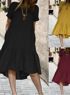 夏季新款女装黑色短袖连衣裙简约风格宽松版型 Dress for women