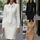 color dress tie Solid long sleeved women纯色领带长袖 连衣裙女